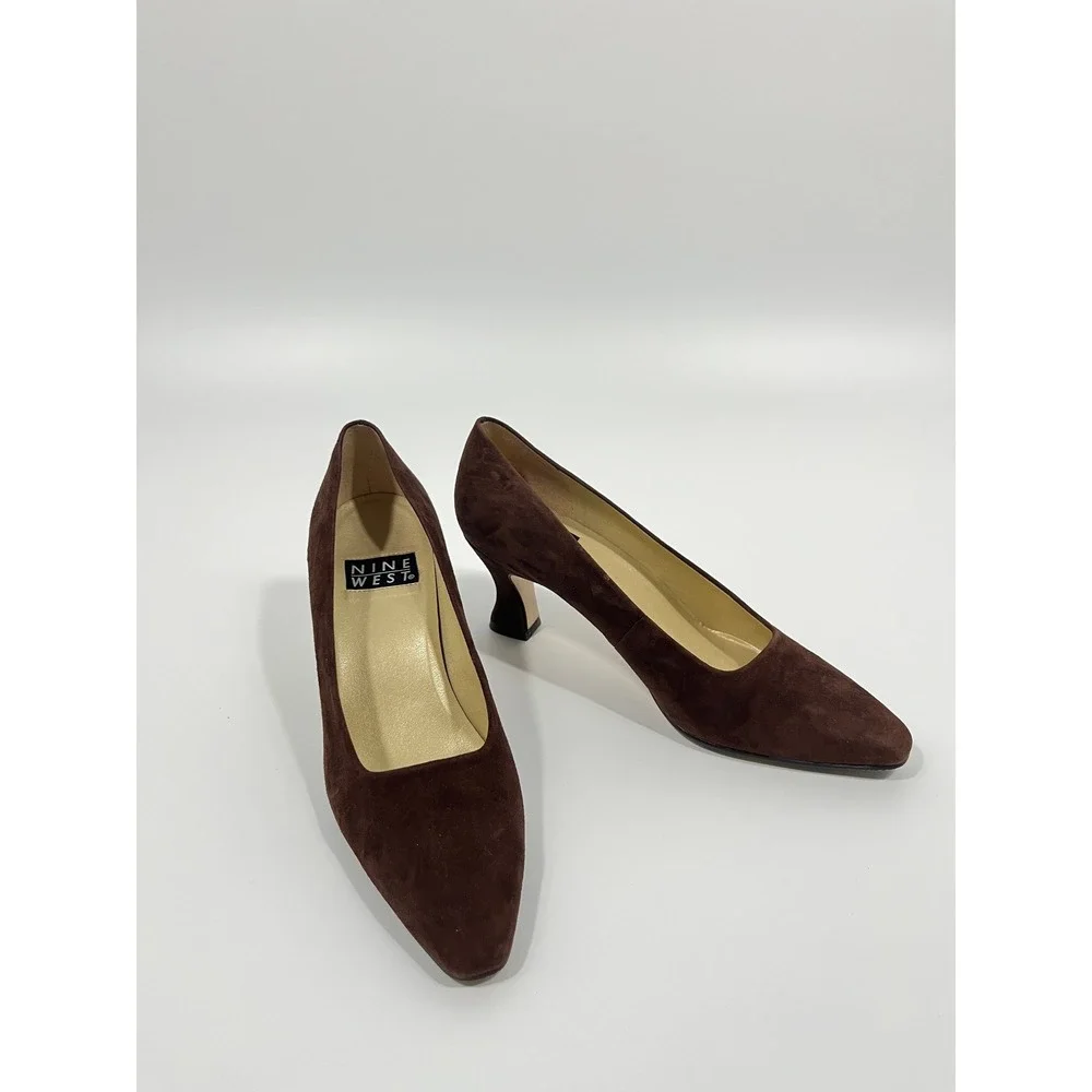 Nine West Womens Heels 7.5 Brown‎ Pointed Toe Chic Minimalist Gala Wedding Guest